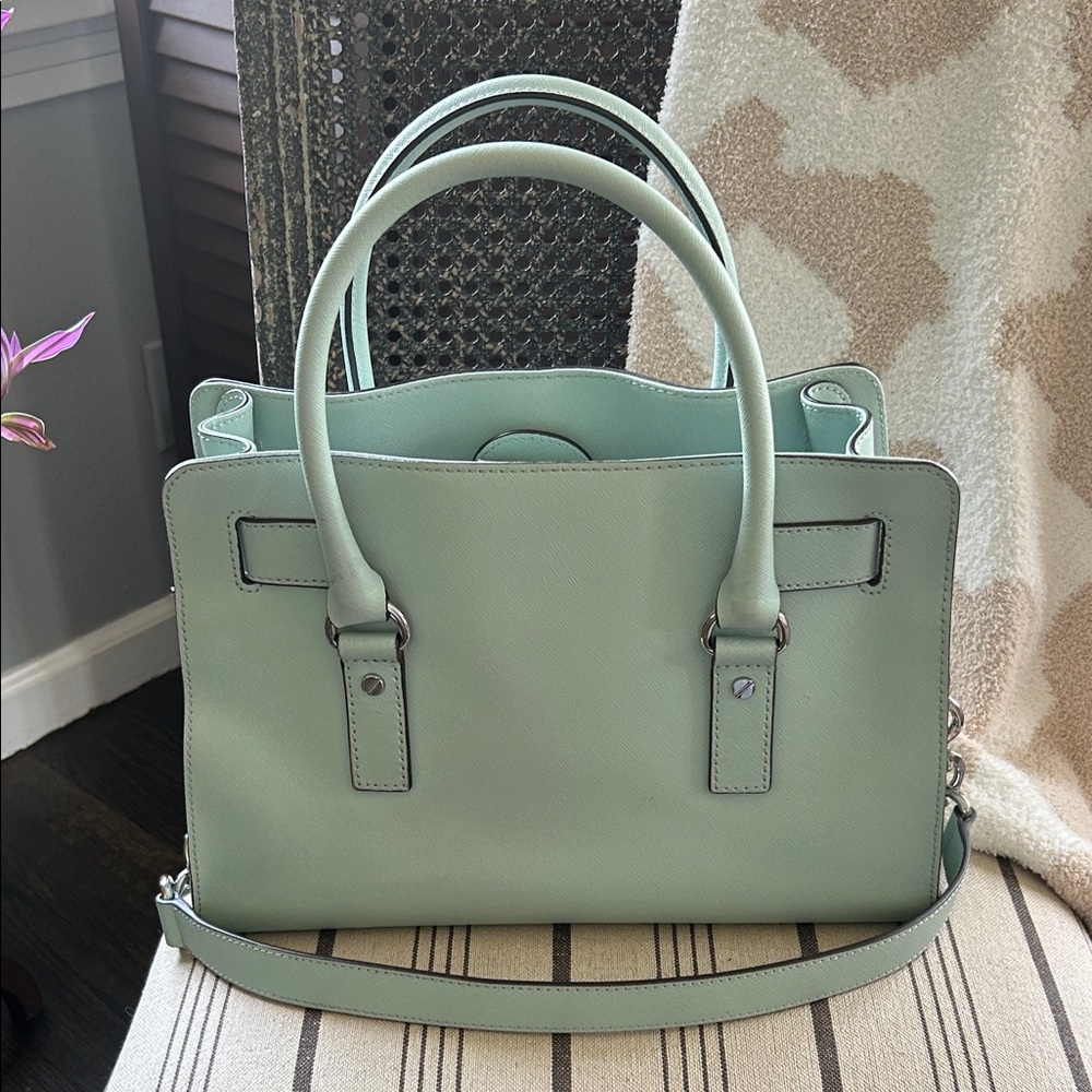 Michael Kors Mint Green Leather Satchel with Silver Hardware - Picture 4 of 12